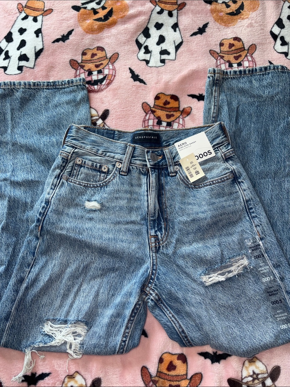 Aeropostale Men's Light Blue Straight-Leg Distressed Jeans